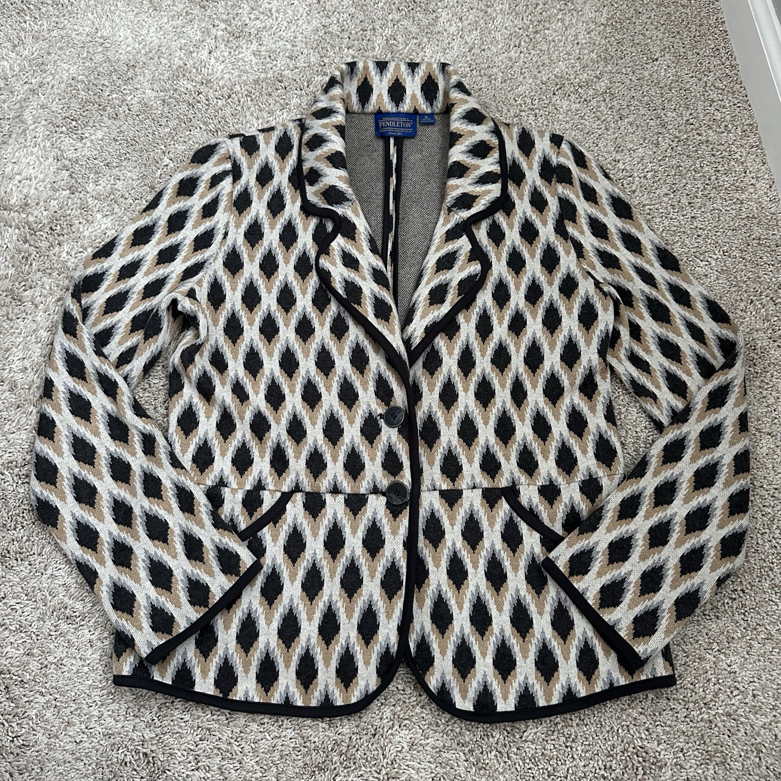 Pendleton Petite M Blazer Jacket Geometric Diamon… - image 1