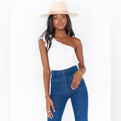 Show Me Your Mumu Ophelia Ruffle Bodysuit Bone white women s size small