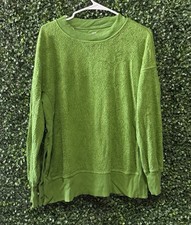 EUC AERIE OVERSIZED CREWNECK SHERPA RIBBED PULLOVER/SWEATSHIRT SMALL GREEN