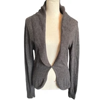 Royalty Women's Gray Silk Angora Blend Cardigan Sweater Shawl Collar Knit Medium