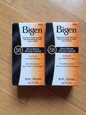 Two Boxes Of Bigen Permanent Powder Hair Color 58 Black Brown Mix With Water 