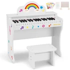 White 37 Keys Kids Digital Piano Keyboard Wood Toddler Music with Sticker, Stool