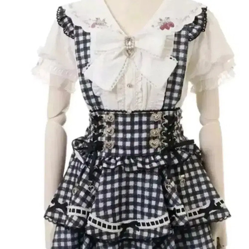 Lezlysa Gingham Suspenders / Military Style Mesh Honey Mumu Official