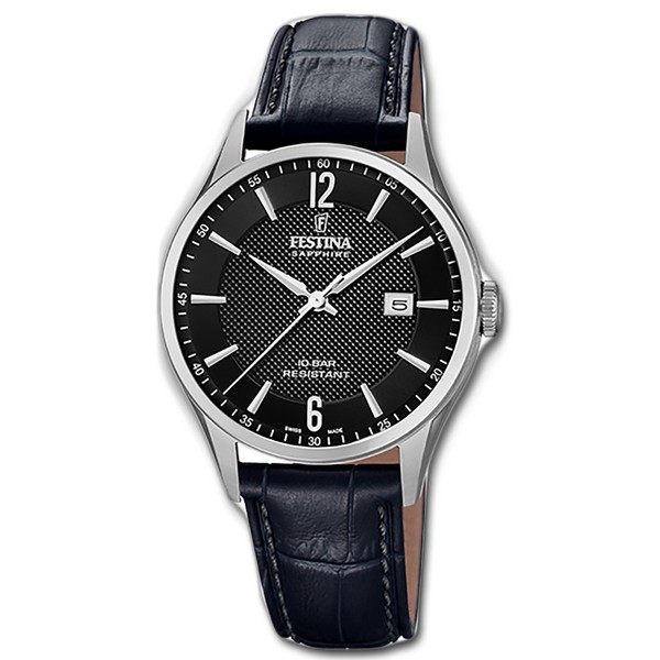 Festina Herren Uhr F20007/4 Leder Armband-Uhr Swiss Made Schwarz UF20007/4-image