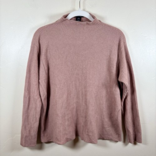 Eileen Fisher 100% Cashmere Sweater Size XS Mauve Ribbed Mock Neck Soft Neutral - Picture 1 of 6