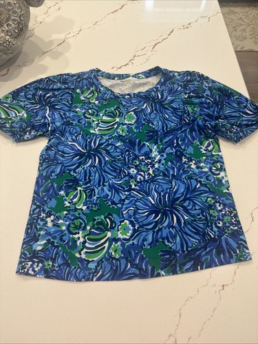 Lilly Pulitzer Women's Rhett Top Turtle Avenue Size Small Puff Sleeve Excellent