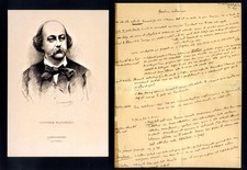 FRENCH NOVELIST Gustave Flaubert autograph manuscript & mounted
