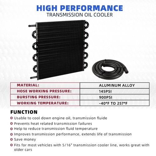10 Rows Aluminum Remote Transmission Oil Cooler Radiator Converter Kit Universal - Bild 2 von 12