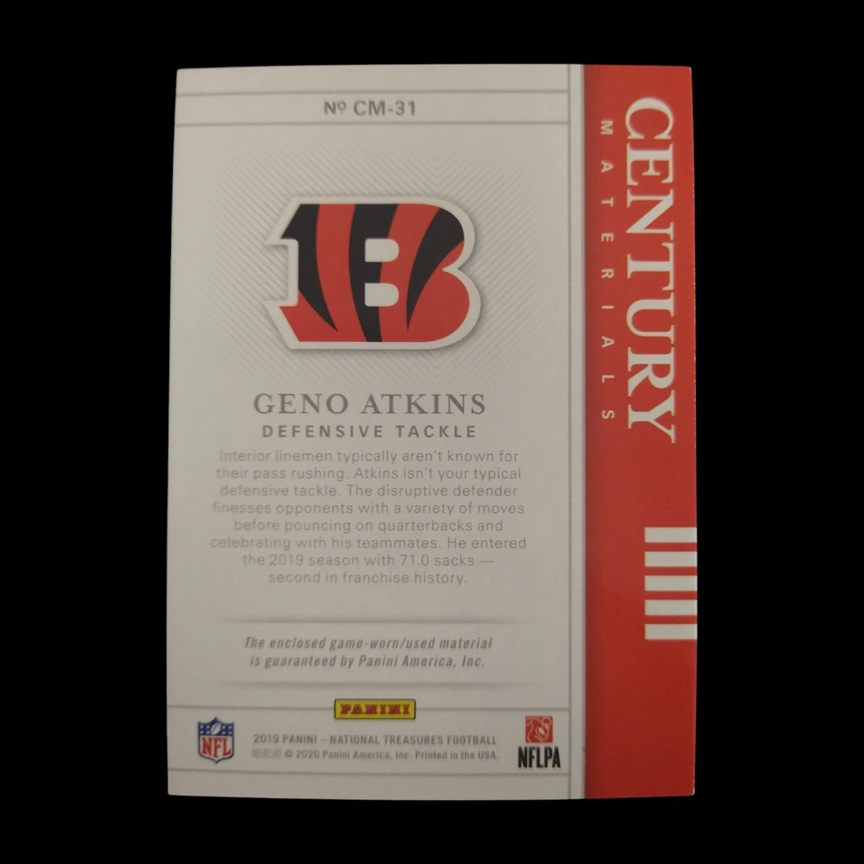 2019 Panini National Treasures Geno Atkins Bengals Game Used Jersey Patch /49 - Image 2 of 2