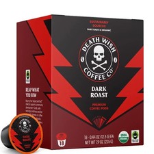 Death Wish Coffee, Organic and Fair Trade, Single-Serve Coffee Pods, 18 Count