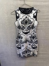 Elie Tahari Dress Womens US 2 UK 6 Gray Black White Sleeveless Jacquard Sheath