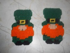 HANDMADE PLASTIC CANVAS SAINT PATRICK"S DAY GNOME MAGNETS SET OF 2