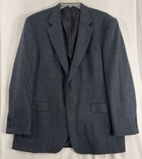 Lands End Blazer Mens 46 Long Blue 100 Wool Blue Gray Herringbone Suit Jacket