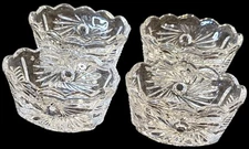 Set Of 4 VTG Cut Glass Salt Cellars Hobstar Pinwheel Star