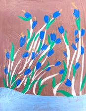 Hand-Painted Original Blue Lillies Flower Painting OOAK 12x9 inches