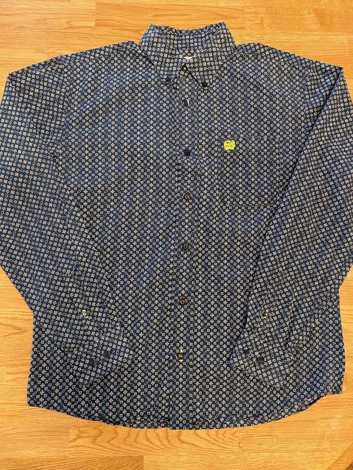 Cinch Youth XL 100% Algodón Verde Geométrico Manga Larga Camisa Abotonada Western Foto 2 de 4