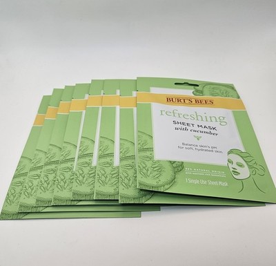 Lot of 8 Burt's Bees Refreshing Single Use Sheet Mask (Cucumber)