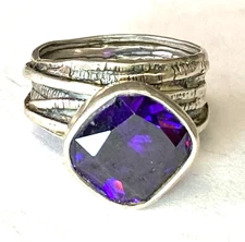 Sterling Silpada Gladiator Glam Purple CZ Textured Vine 13mm Size 7 Ring R2757