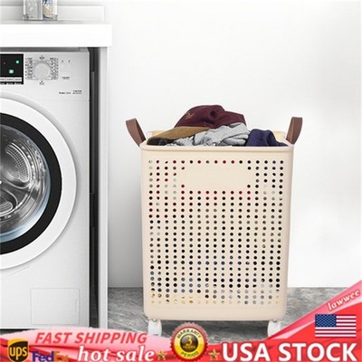 66lbs Collapsible Laundry Hamper Foldable Rolling Laundry Basket With Wheels
