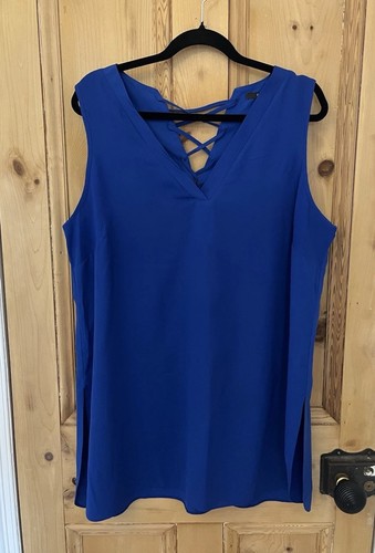 Blue CAMI vest TOP Sleeveless Plus Size 20 Beach Holiday Plain Smart tunic