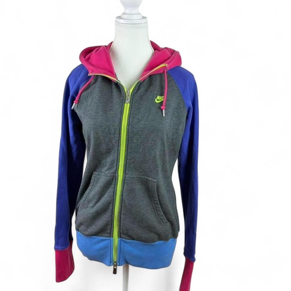 Nike Retro Y2K Neon Yellow Zip Up Hoodie Jacket Fluro Embroidered Logo Med