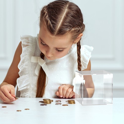 Transparent Piggy Bank Money Box Clear Savings for Adults Travel Cash Container - Imagen 6 de 11