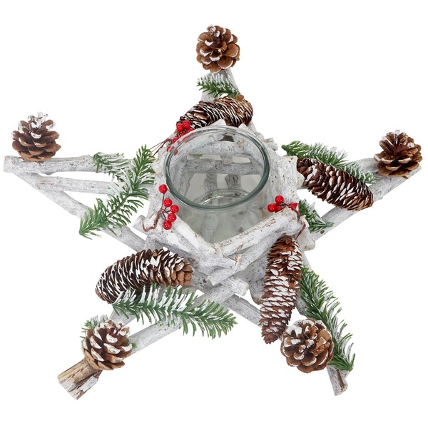 Tischdeko Stern, Weihnachtsdeko Adventskranz, Holz Mit Kerzenglas 40X40X12Cm-image