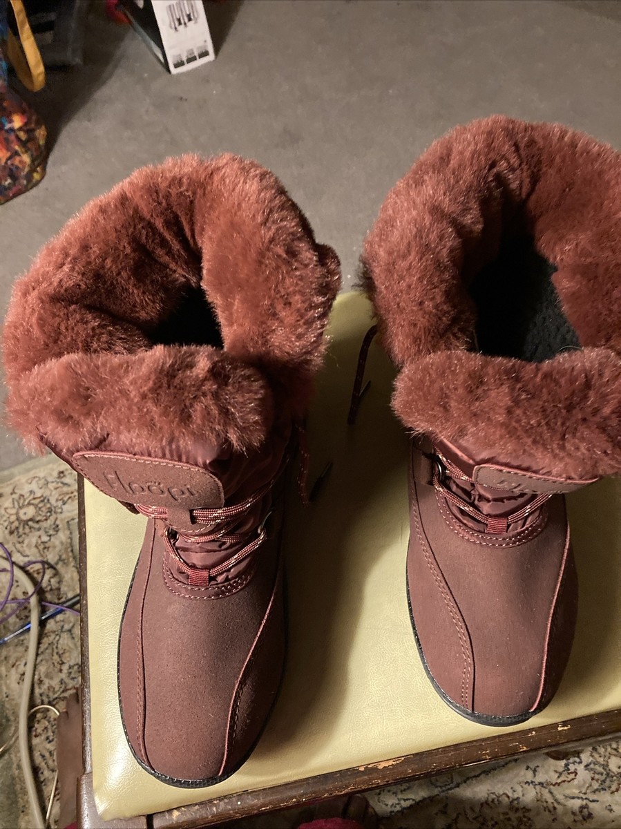 Floopi Size 10 Burgundy Boots Faux Fur Lace-up Winter Shoes Fleece