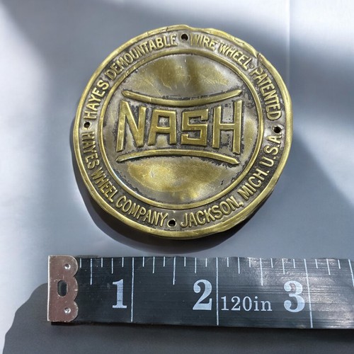 NASH Hayes Demountable Wire Wheel Hub Cap Brass Centers 2.3/4" Whoppity Emblem - Picture 2 of 7