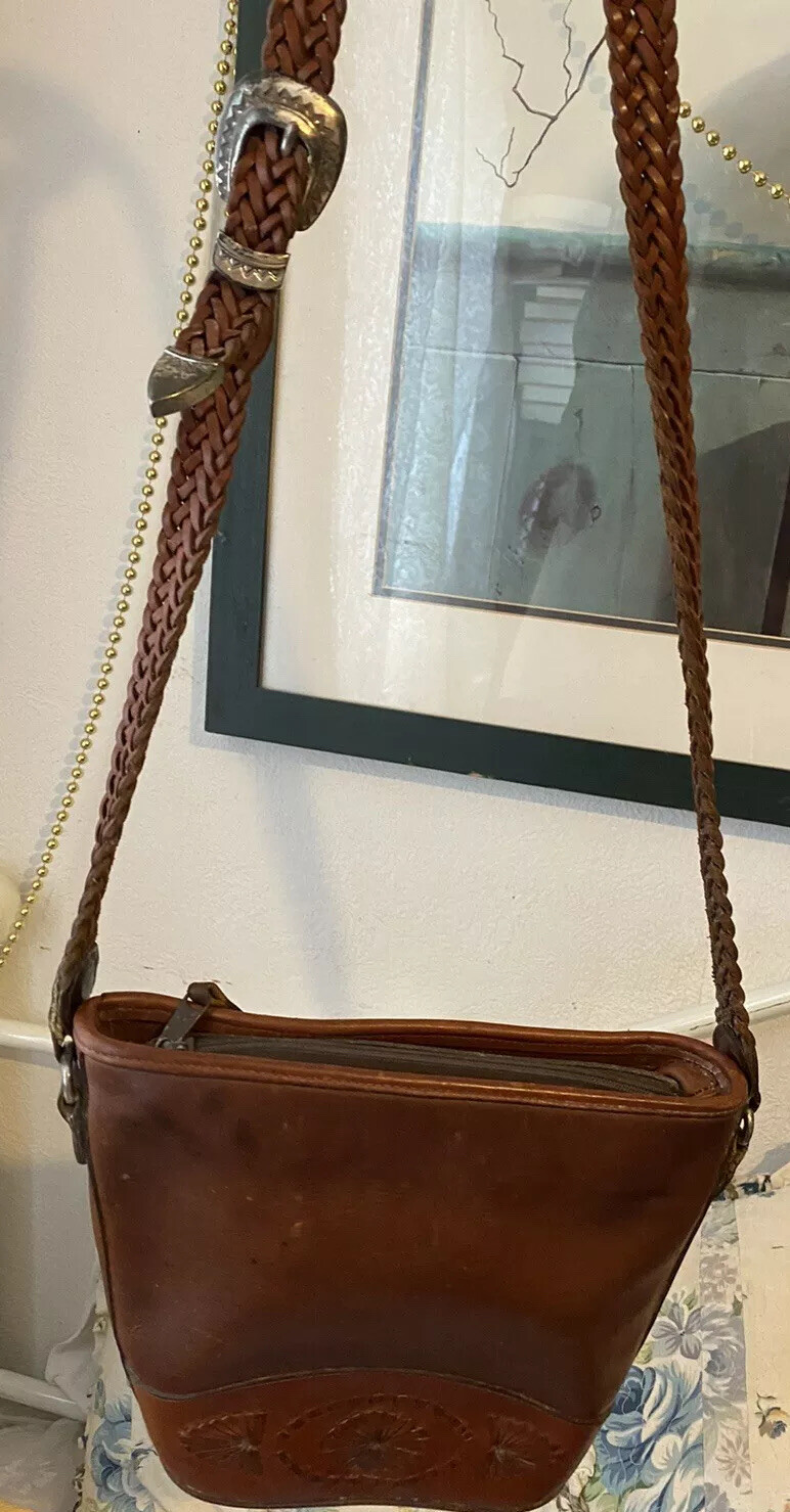 PONY Borsa a tracolla BRIGHTON marrone whisky VINTAGE cucita a mano HIPPIE in pelle HandBaG