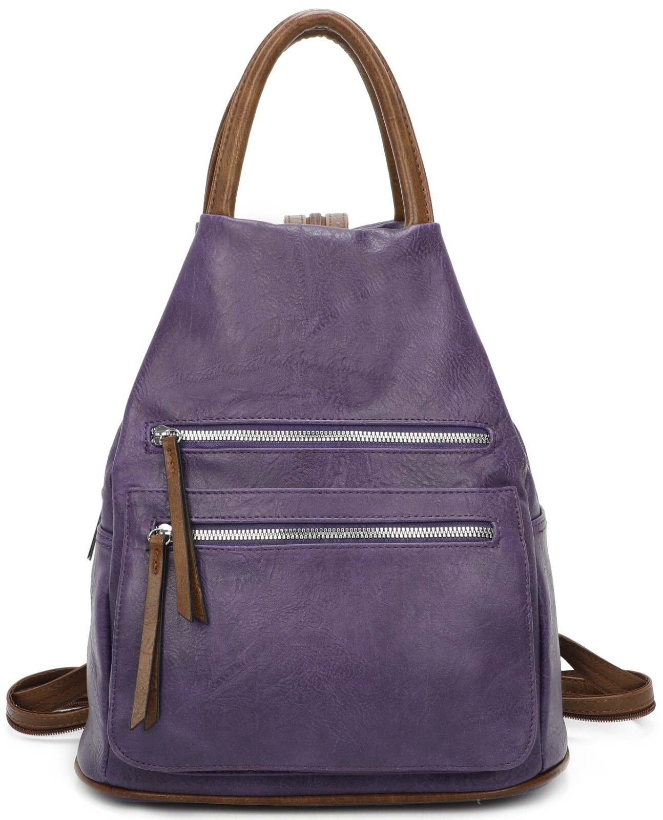 Modamoda De - T233 - Ital. Damen Rucksack Tasche 2in1 Aus Leder, Farbe:Bordeauxviolett