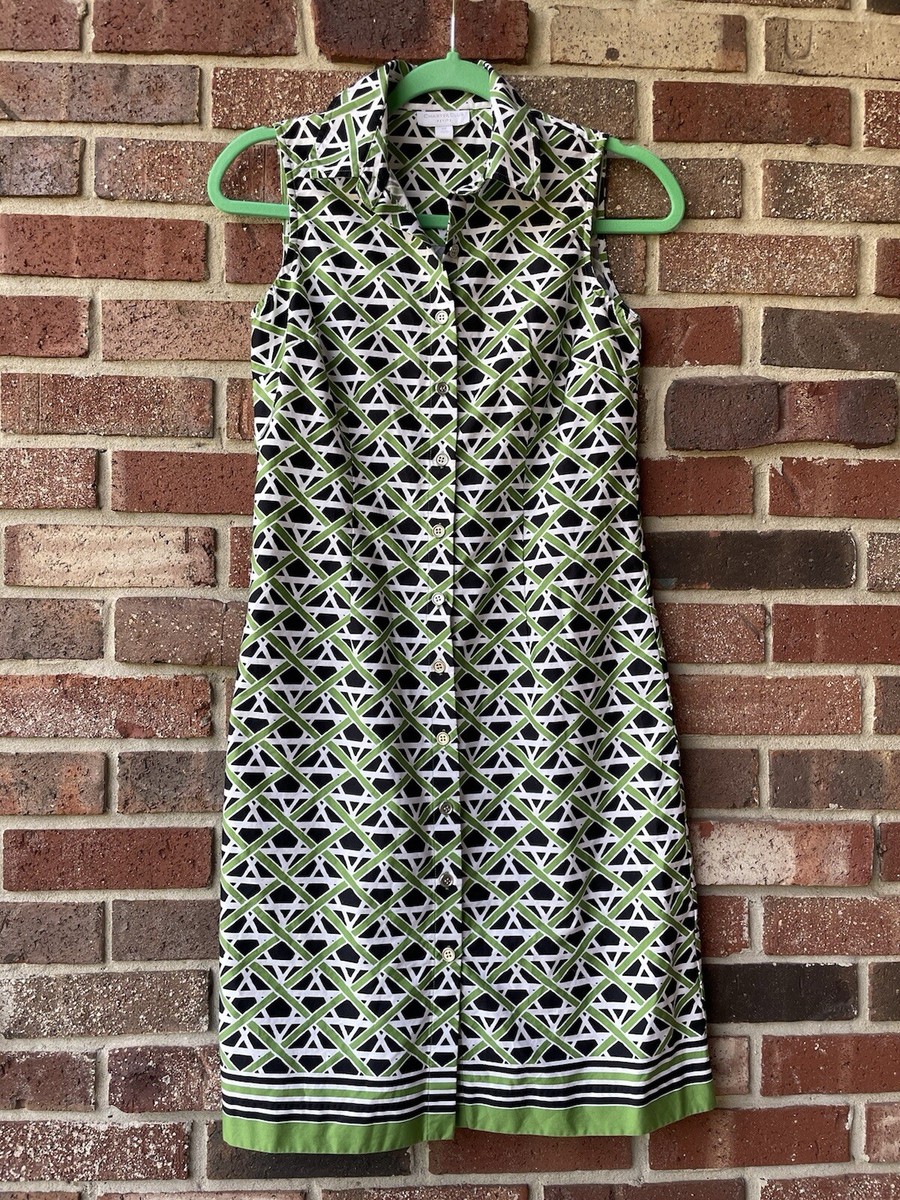 Charter Club Cotton Geometric Design Sleeveless Buttoned MIDI Dress Size 2P  | eBay