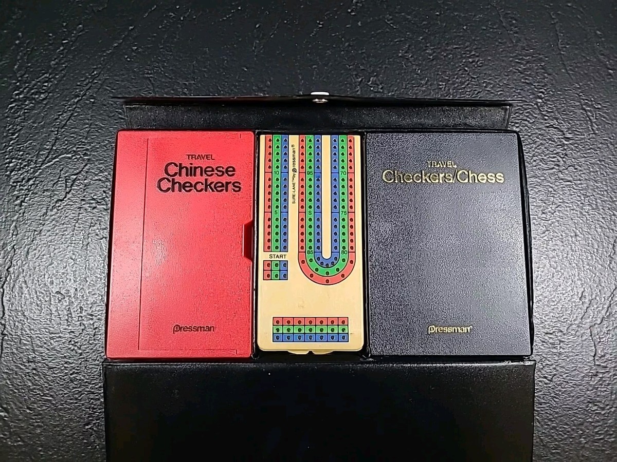 Vintage 1980 Pressman Magnetic Travel Chinese Checkers, Chess