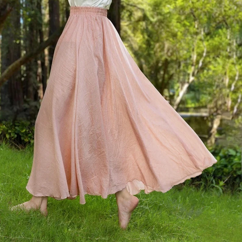 Indian Baby Pink Skirt Cotton Skirt, Long Solid Skirt, Free Size Beach Wear AU