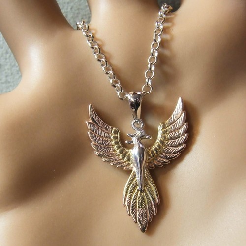 new sterling silver two tone phoenix pendant & chain eBay