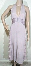 MAX AZRIA Collection Midi Dress 12 Pink SILK Crinkle Plunge Halter Ruffle Tiered
