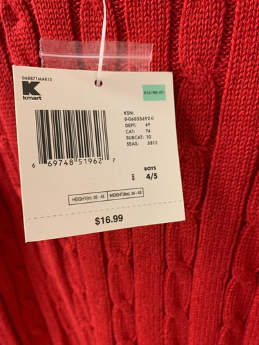 Boys Cable Knit Sweater Pullover Dark Red Size 4/5 NWT Basic Editions - Picture 4 of 4