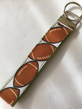 FOOTBALL KEY CHAIN RIBBON WRISTLET, KEY FOB GREEN WEBBING Free Shipping HANDMADE