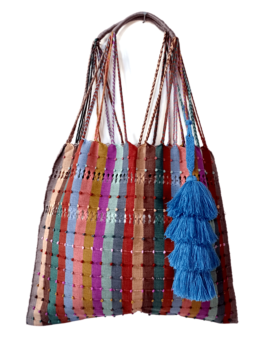 Mexican Womens Woven Fabric Purse Hammock Strap Stripe Shoulder