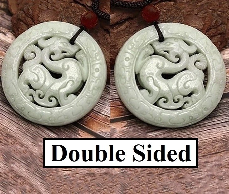 Dble. Collar Colgante Dragón 2" Jadeíta Grado A Lado Birmano Grado A D870 Foto 2 de 4