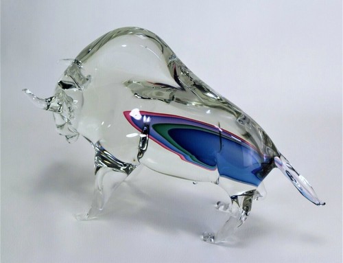 Sommerso Bull Sculpture Vintage Murano Art Glass Signed - Picture 6 of 9