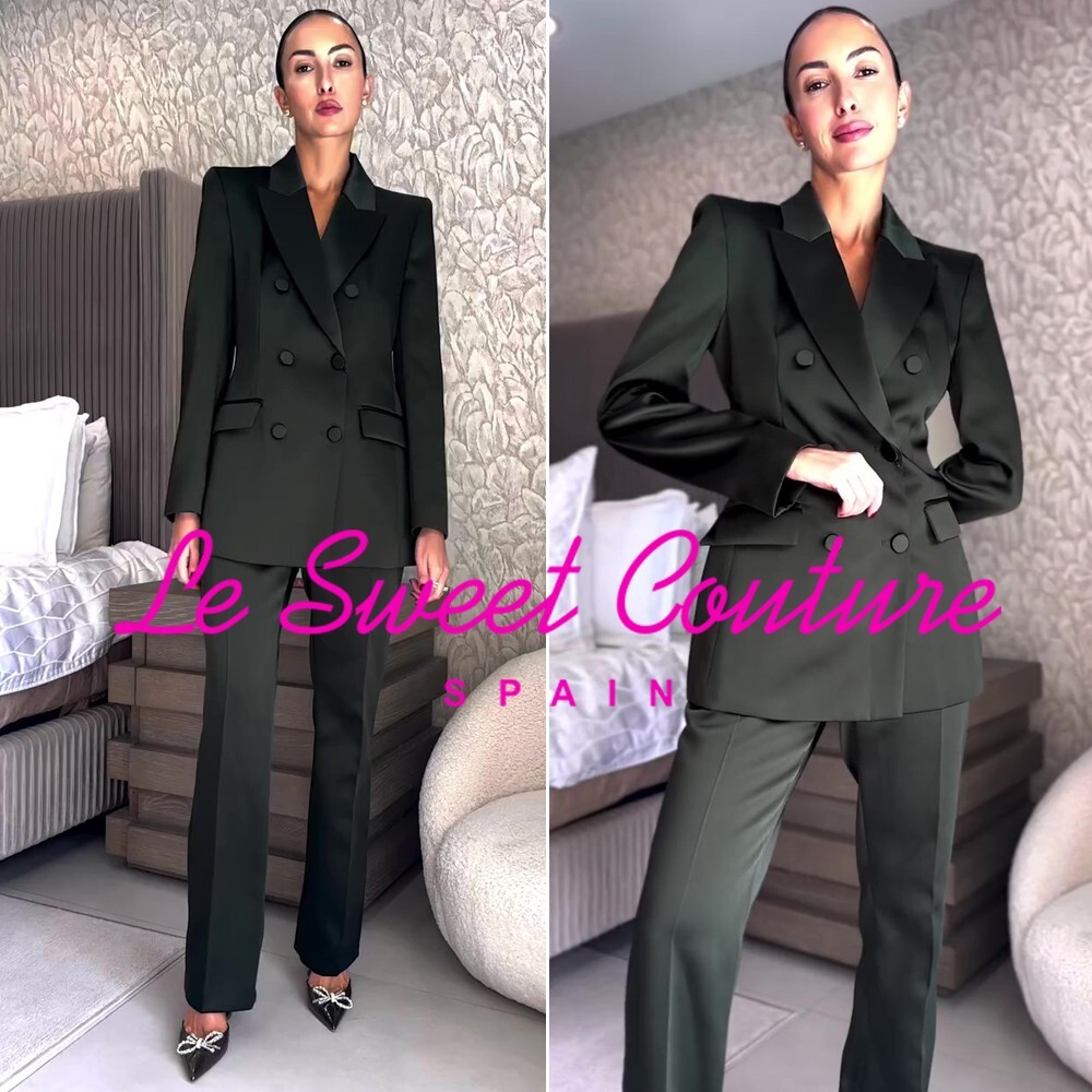 【2plan】Linsen double over blazer ZARA WOMAN FW24 DARK GREEN SATIN EFFECT DOUBLE BREASTED