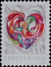 US Love Quilled Paper Heart Forever Stamp Single Scott #5036