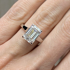 4CTW Emerald Cut VVS1 Moissanite Solitaire Engagement Ring 14k White Gold Plated