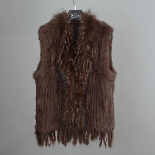 Gilet In Vera Pelliccia Di Coniglio 100% Per Donna – Con Collo Di Procione – Morbido E Caldo