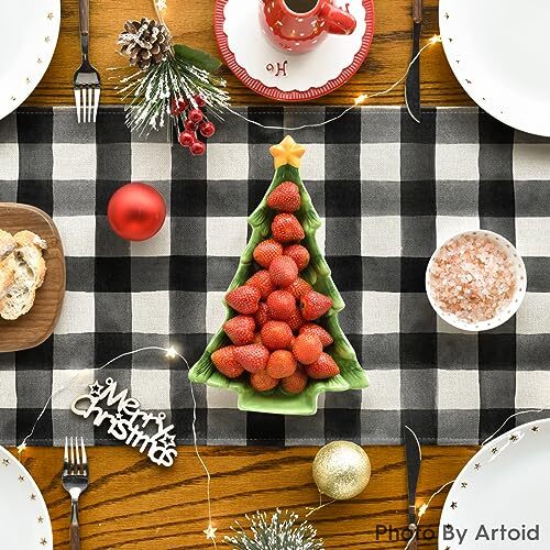 Christmas Table Runner 13x36 Inch - Buffalo Plaid Merry Christmas Dining Table Decor For Holiday Season