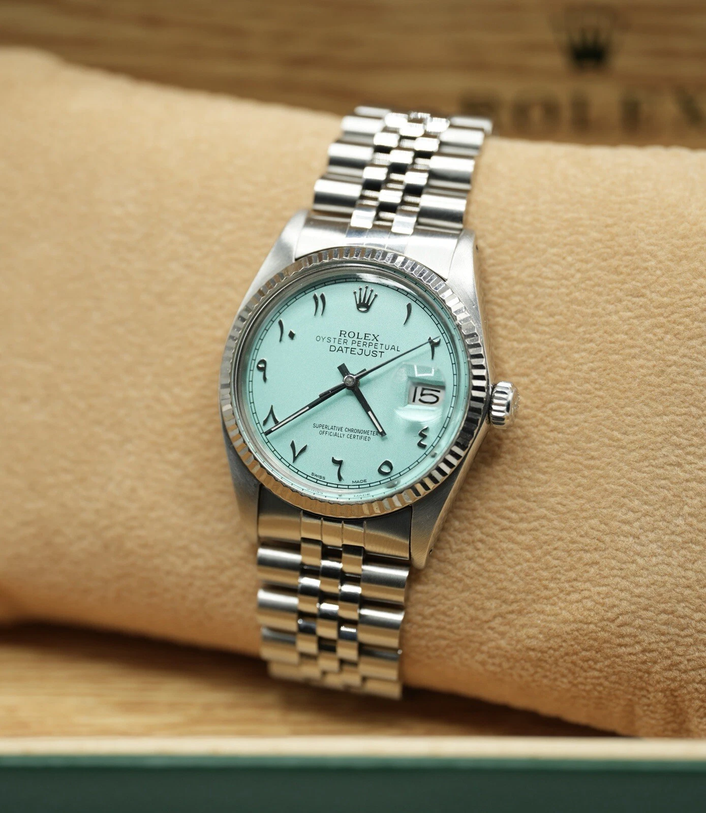 Rolex — Steel & White Gold Rolex Datejust 36 16014 Custom Turquoise Blue Arabic Dial
