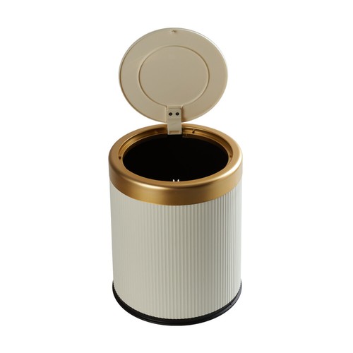 15L Bathroom Trash Can with Swing Lid,White Gold Garbage Can Office Waste Basket - Picture 14 of 20