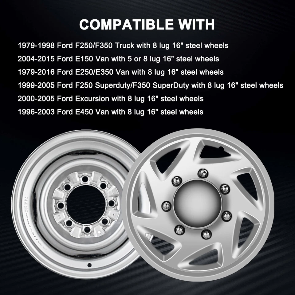 Wheels Hubcaps for 1992-2014 Ford E150 E250 E350 Van; Silver Chrome wheel covers - Изображение 4 из 4