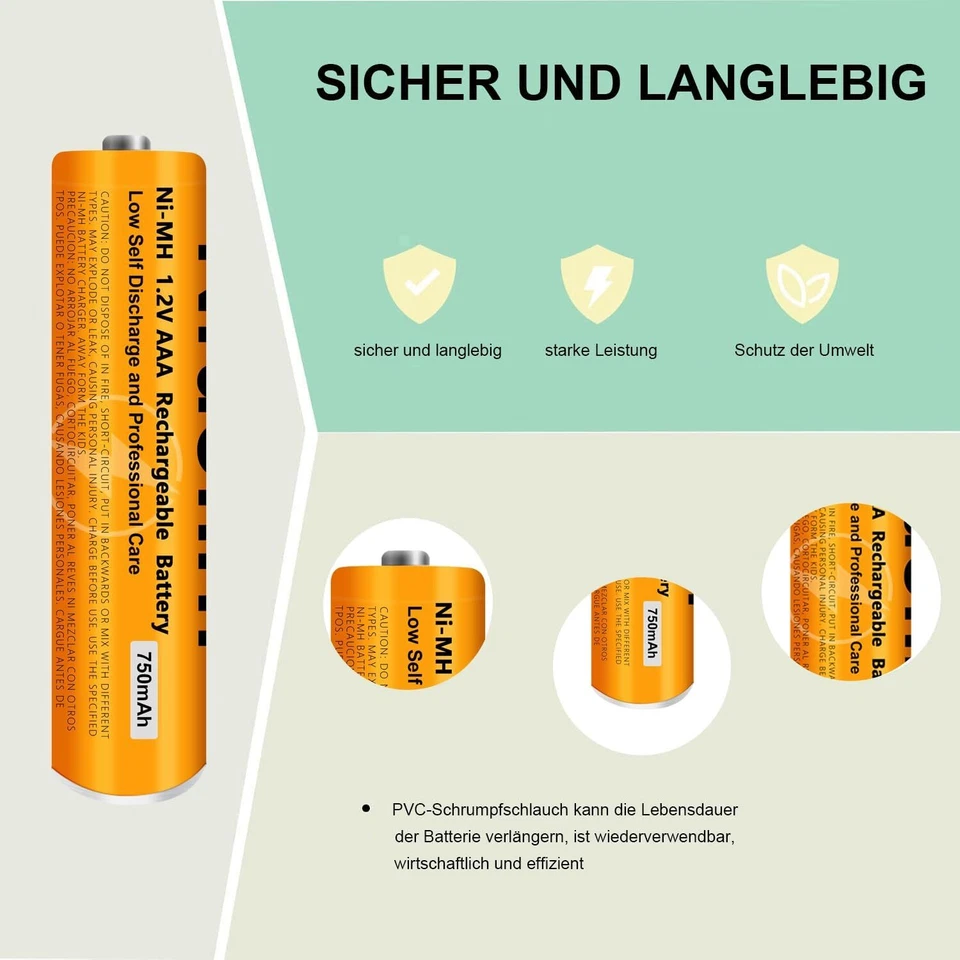 Batterien Wieneraufladbare NiMH 750 MAH 1.2V AAA für Panosonic Schnurlostelefone - Bild 4 von 4